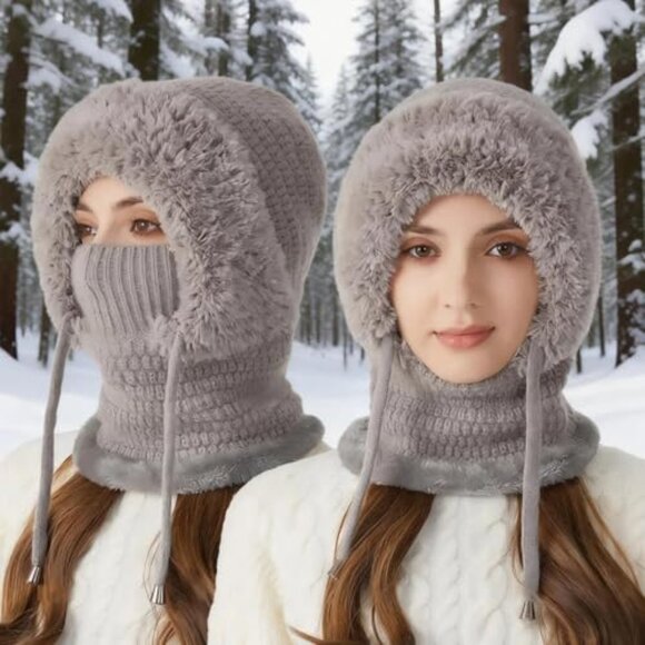 Winter 3-in-1 Beanie Scarf Mask Windproof Knitted Cold Weather Hat